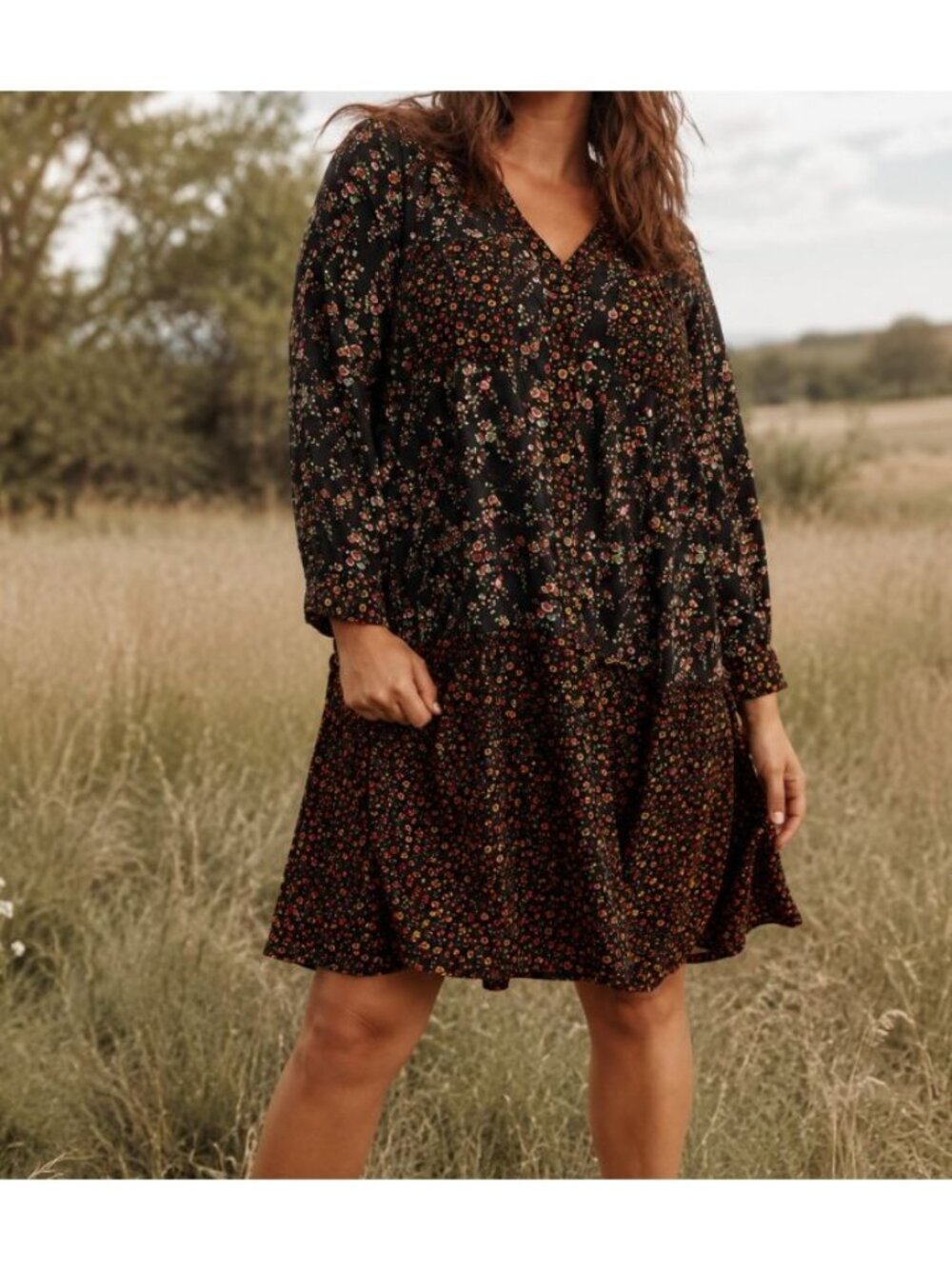 Anthropologie Maeve Marlie Button-Front Tunic Long Sleeve 6 Dark Cottagecore